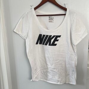Nike Women's White and Black Logo Tee